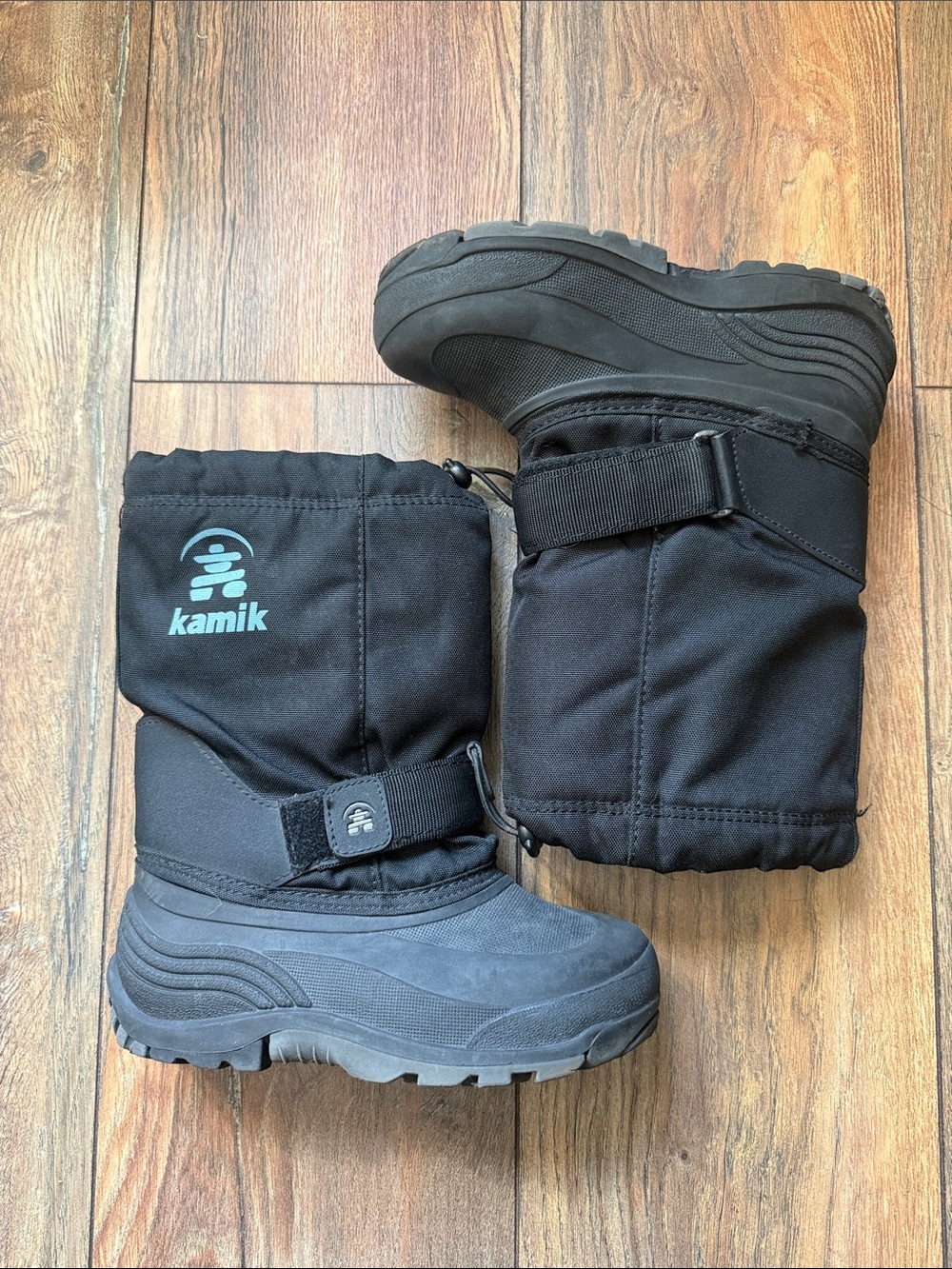 Kamik Kids Black Snow Boots with Hook-and-Loop Strap